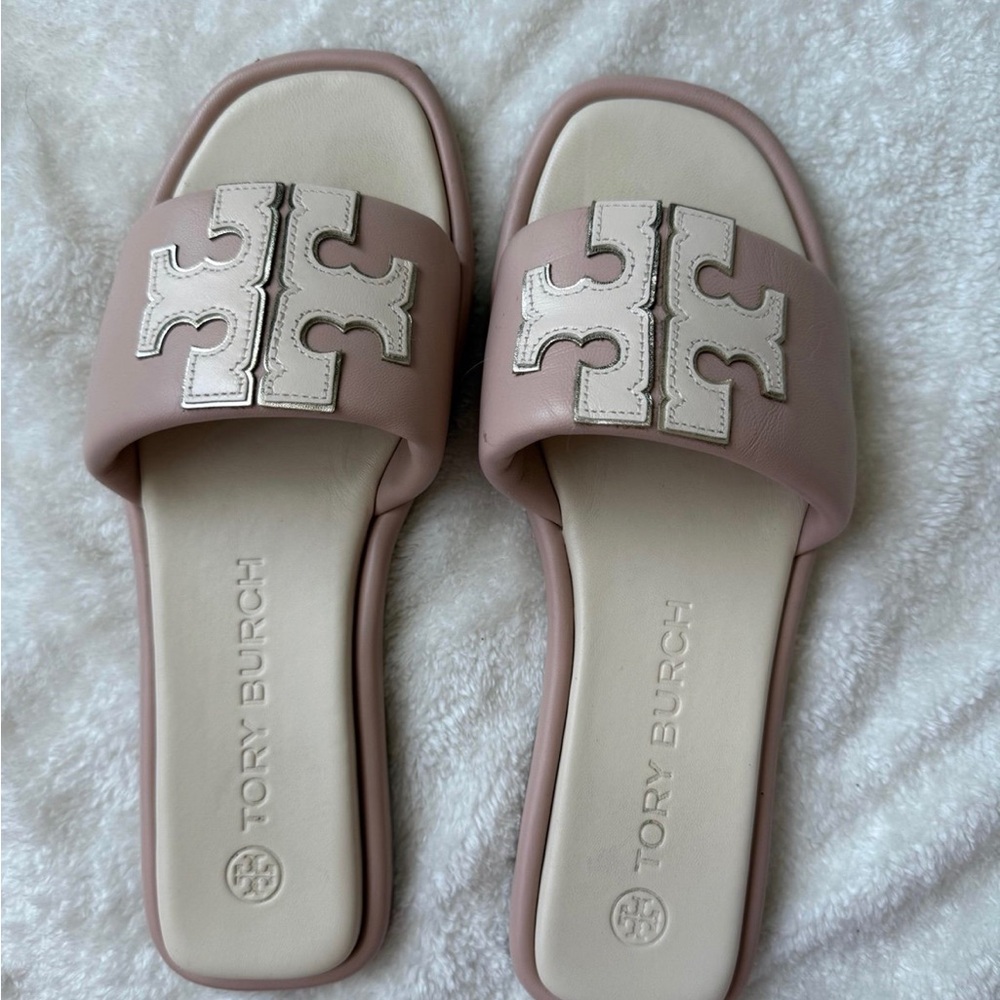 Tory Burch Blush Pink Logo Slide Sandals